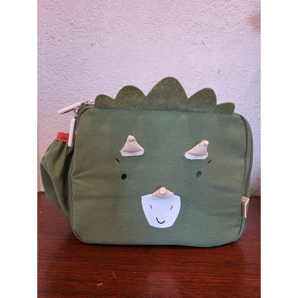 Uninni Triceratops Dinosaur Lunch Bag Insulated Green Canvas Kids Lunch Box NWT